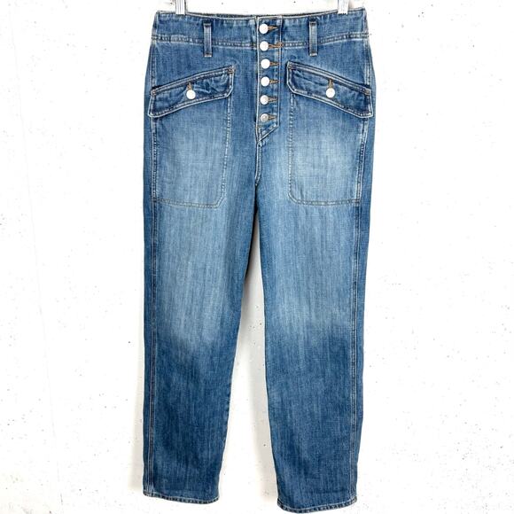 Veronica Beard Womens Rinley High Rise Cropped Jeans Durango Blue Button Fly 28 - Picture 3 of 9